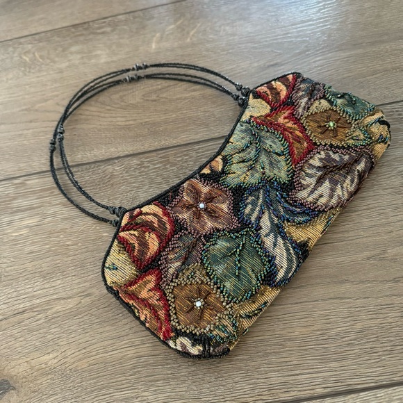 Jessica Mcclintock Vintage 90s Beaded Tapestry Evening Handle Clutch Purse - Picture 12 of 15
